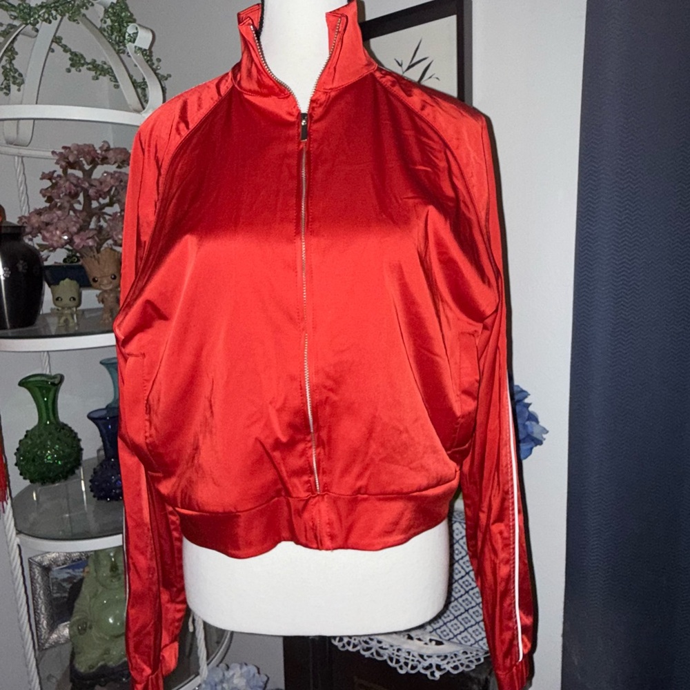 Zara Red BomberJacket white side stripe
